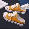Summer Casual Low-top Shallow-mouth Canvas Shoes half-Support Women's Cloth Shoes Lazy Shoes Student Skate Shoes
