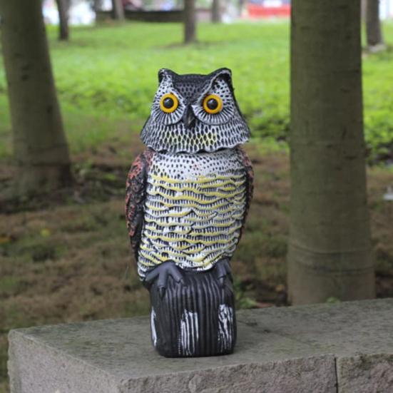 Owl Decoy with Rotating Head Natural Enemy Bird Deterrent Owl Figurine Garden Protector Scarecrow Owl for Gardens Terraces