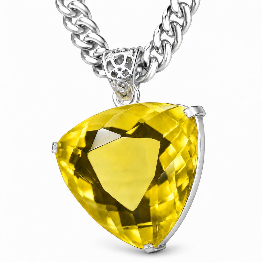 Natural Yellow Topaz Pendant 60 ct 925 Sterling Silver Trillion Shape Gemstone Jewelry Gift