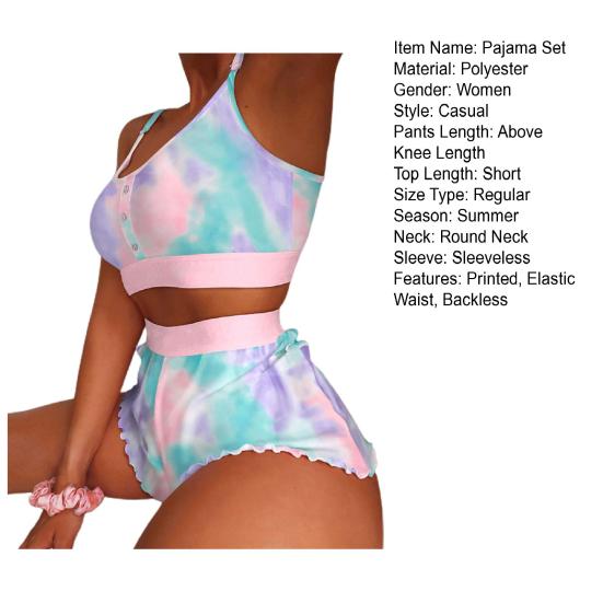 2 шт./компл., женский пижамный комплект, с круглым вырезом, без рукавов, с принтом, на бретелях, эластичный топ с высокой талией, облегающие шорты, домашняя одежда, жилет