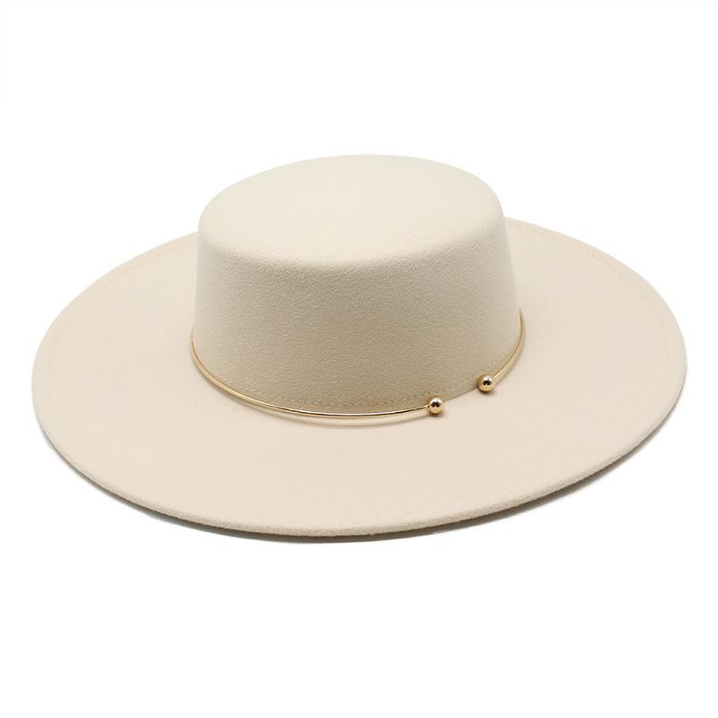 Unisex Thick Wool Felt Hat Flat Top 10cm Wide Brim