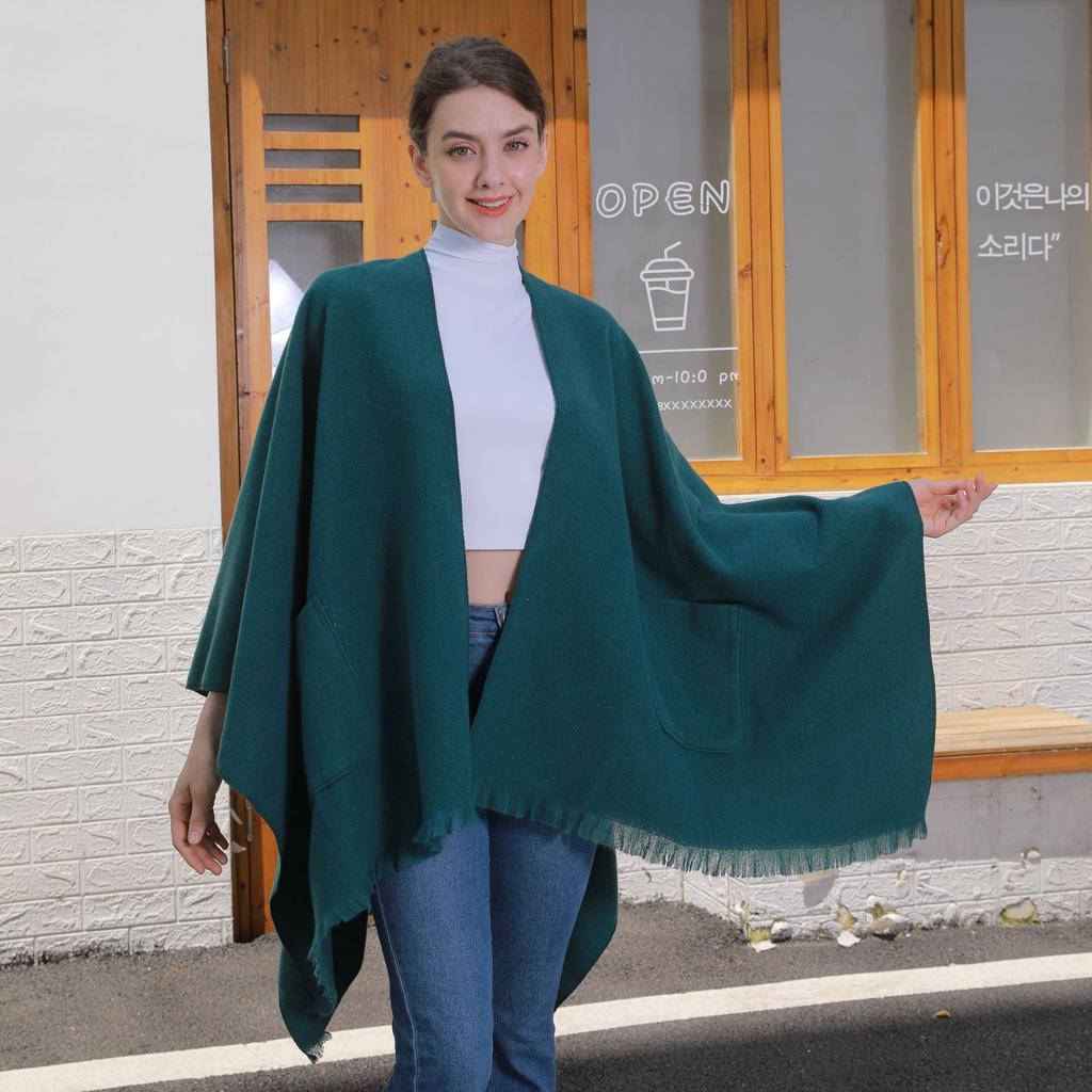 130*150cm Shawl Wraps for Women with Pockets, Elegant Cashmere Feeling Wraps, Open Front Pashmina with Tassel Scarf Blanket for Spring Fall Winter