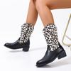 AJGS Новые женские туфли с боковой молнией, осенние, с острым носком, разноцветные, с леопардовым принтом, на толстом каблуке, модные, повседневные, до середины икры, модные сапоги