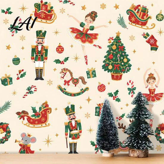 Quick Home Renovation Stickers Christmas Nutcracker Self-Adhesive Wall Stickers Thick PVC Wallpaper with Ballerina Xmas Tree & Easy to Stick