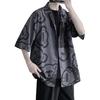 Летняя мужская рубашка из шелка Ice Silk с короткими рукавами, свободная, с принтом, средней длины, на пуговицах, корейский стиль, кардиган для отдыха на пляже