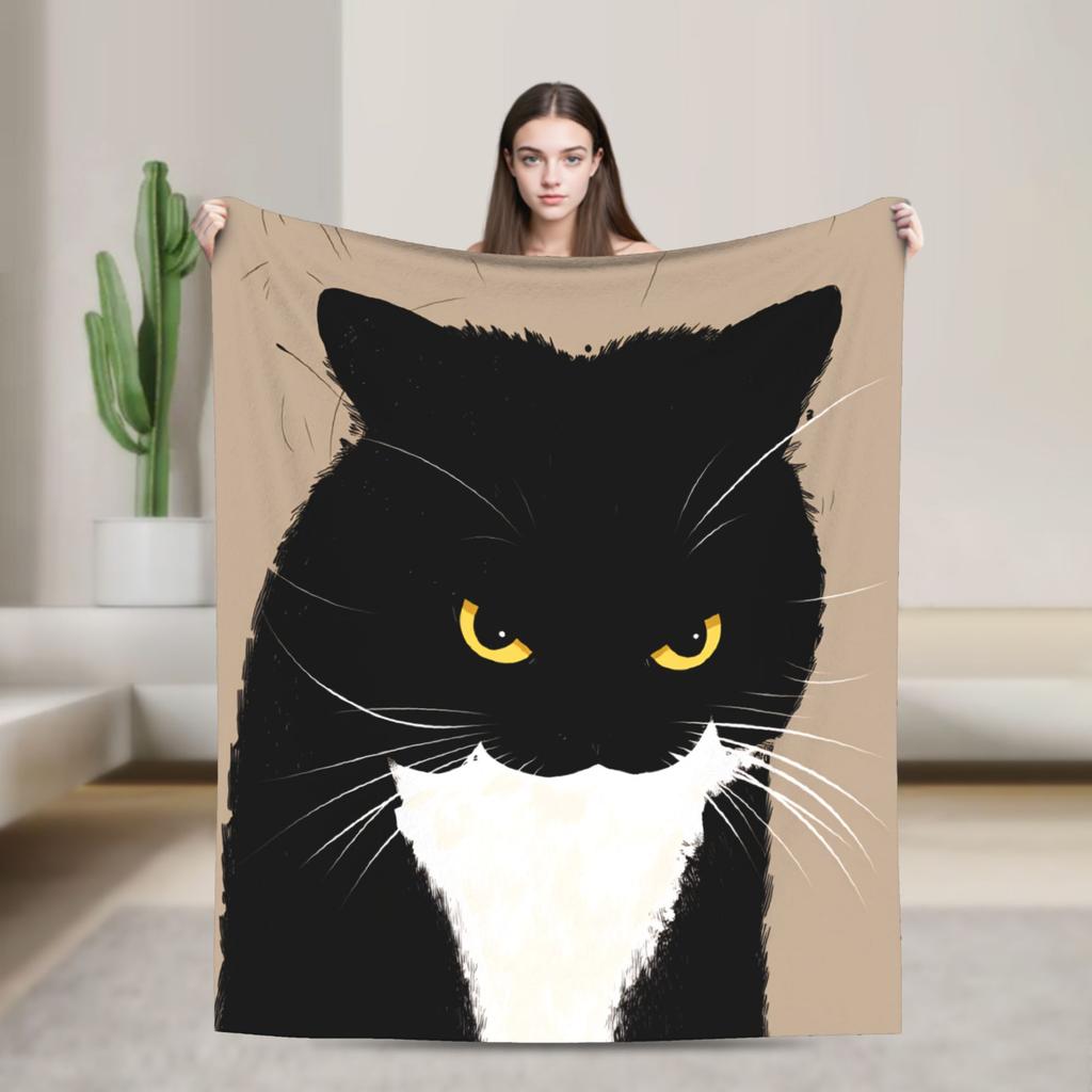 Whimsical Reading Cat Plush Blanket Girls Boys  Flannel Throw Blanket For Living Room Warm Soft Custom Quality Bedspread Gift