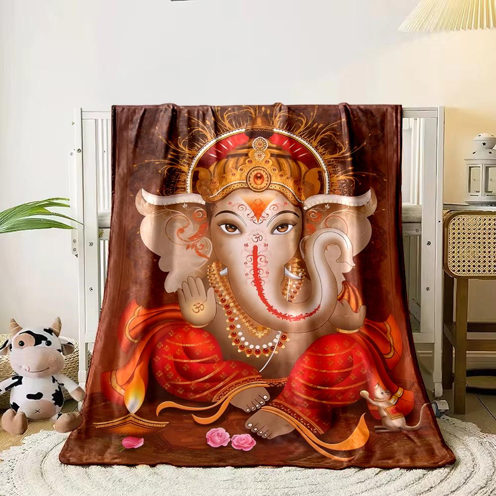 Elephant God Ganesha Illustration BlanketFlannel blanket for bedroom, living room, sofa, and nap