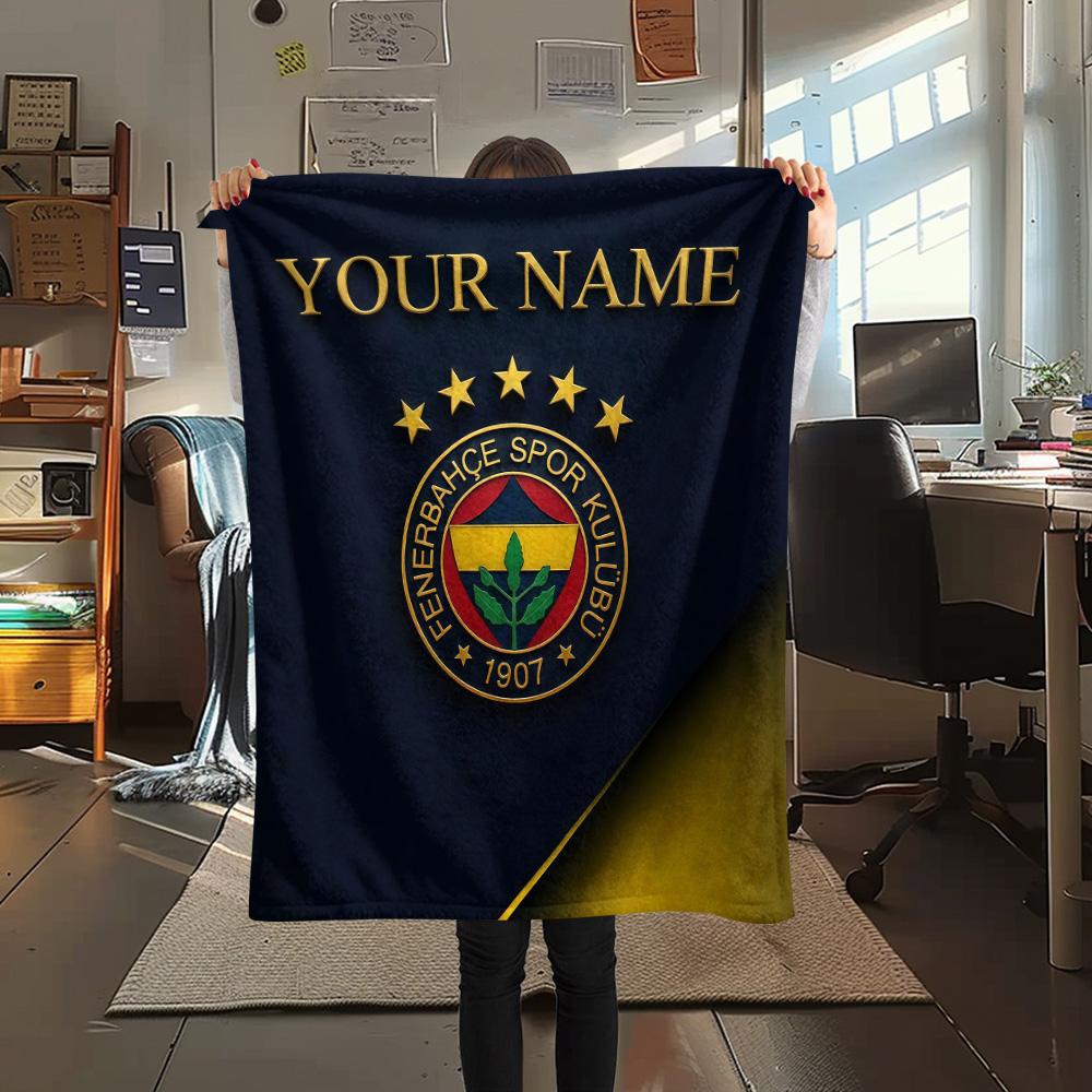 Custom Name Fenerbahçe Flannel Blanket, High quality Comfortable for All Seasons, Home Decor, Warmth and Comfort