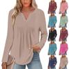 Women's Fashion Casual Pleated V Neck Solid Color Long Sleeve T-Shirt Elegant Tops