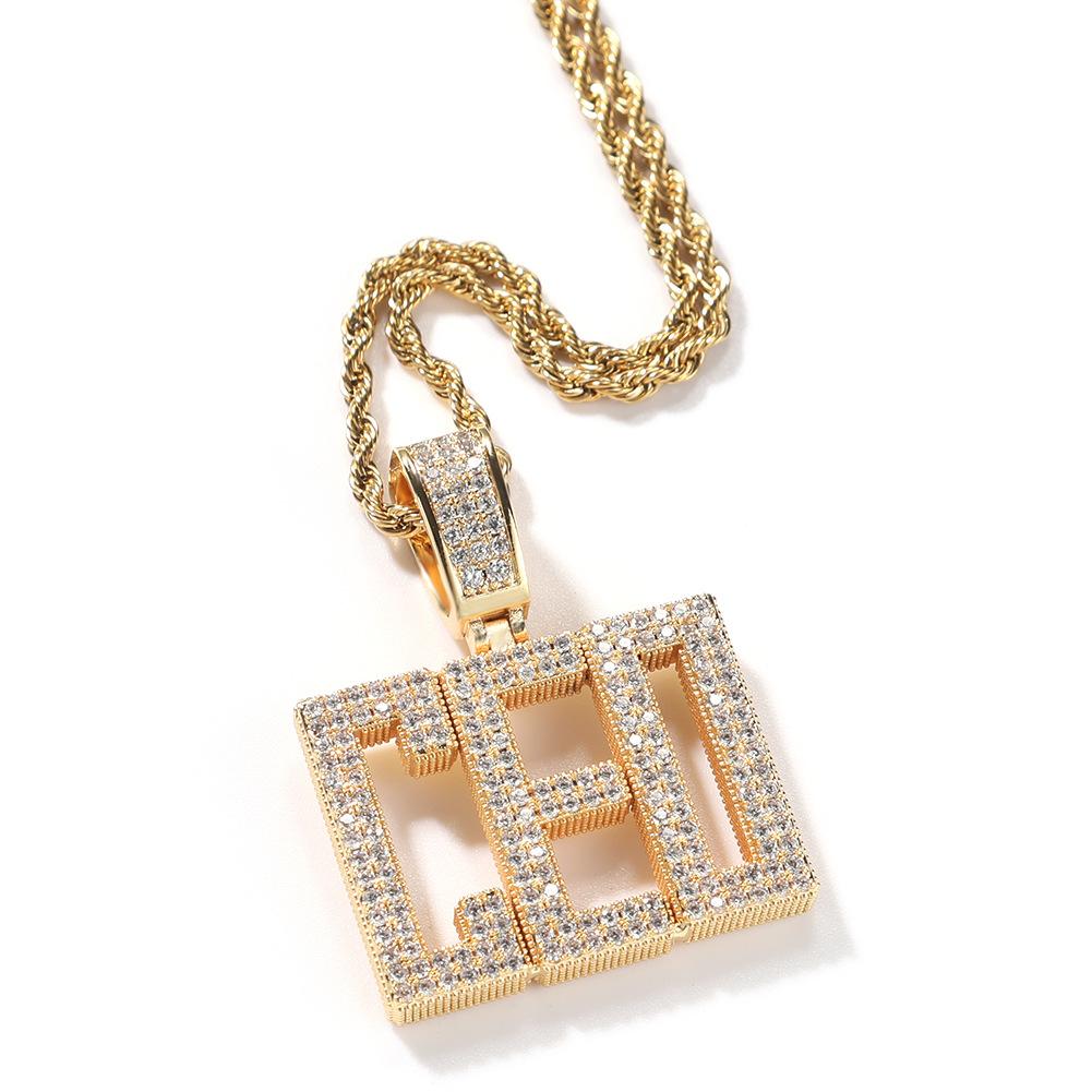 Custom Micro Paved CZ Diamond CEO King Name Pendants Trendy Brass Zircon Sublimation Capital Letters Rhodium Plated Iced Chain