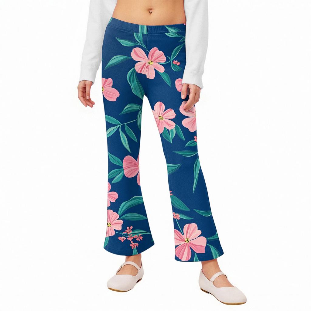 Girls' Flared Leggings - Printed Bell Bottom Pants