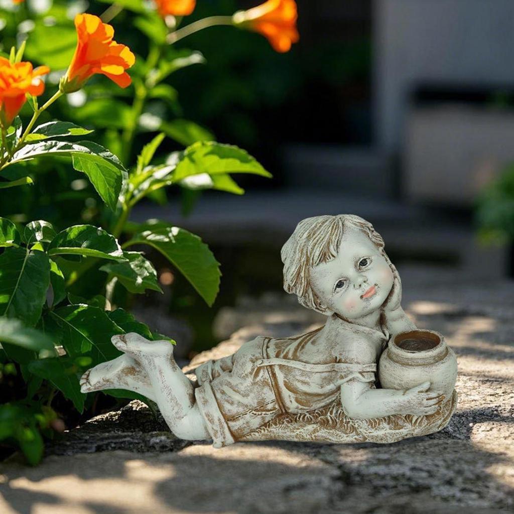 Детская статуя Сад со светом Скульптура Наружное украшение для патио лужайки