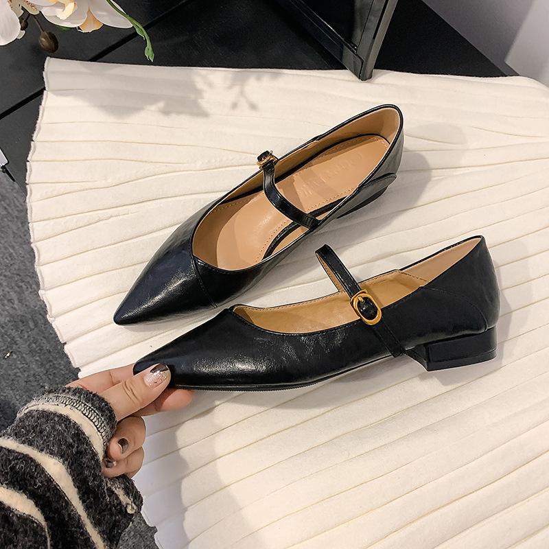 Версия из овчины остроносые кожаные туфли Мэри Джейн ретро низкий каблук универсальные туфли на плоской подошве