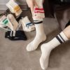 Модные унисекс полосатые хлопковые носки до середины икры, теплые, влагоотводящие, против натирания, спортивные носки, мужские носки для баскетбола, носки для бега