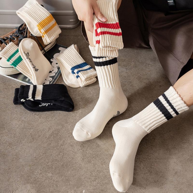 Модные унисекс полосатые хлопковые носки до середины икры, теплые, влагоотводящие, против натирания, спортивные носки, мужские носки для баскетбола, носки для бега