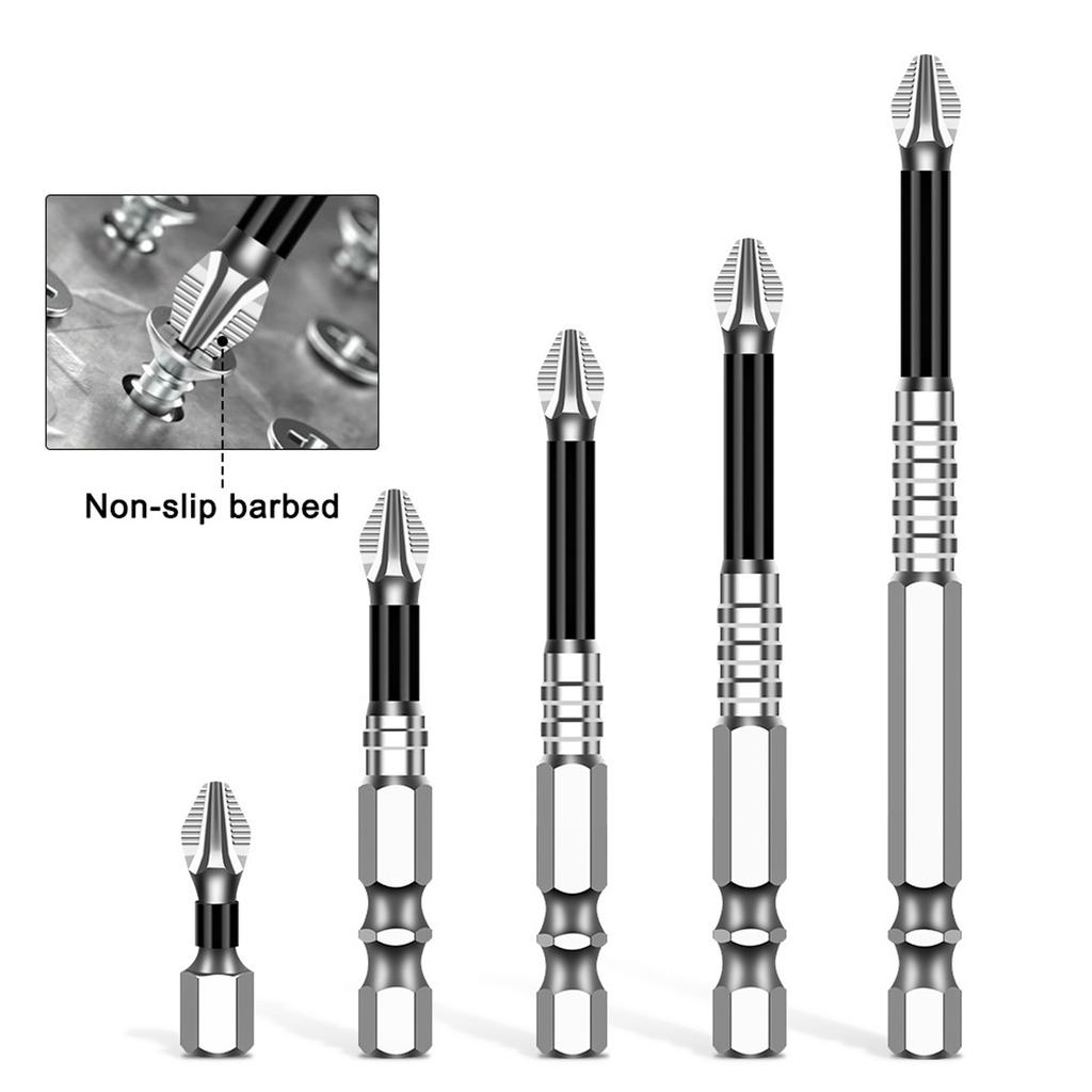 Набор из 6 нескользящих крестовых бит для отверток, набор магнитных ударных бит из легированной стали для домашнего и профессионального использования