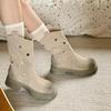 RIBETRINI Stars Slip-On Mid-Ice Boots Hollow Out Platform Shunked Mid Heels Toe Toe Women Shoes Sweet Leisure Boots For Woman