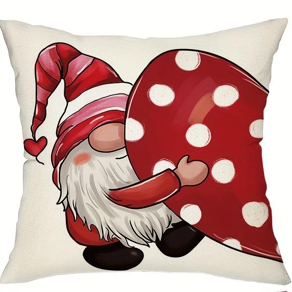 Valentine'S Day Pillow Cover Set - Red Polka Dot & Love Heart Gnomes Design | Decor For Couch/Living Room (Inserts Not Included)