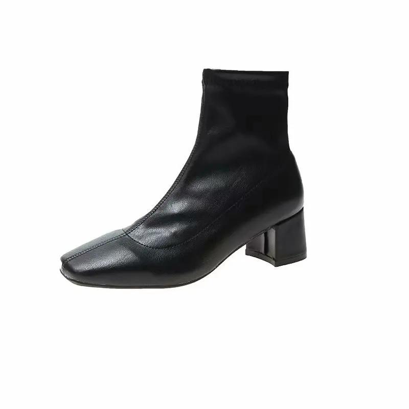 Сапоги для женщин 2024 осень зима новые женские сапоги на толстом каблуке высококачественные мягкие замшевые модные сапоги с боковой молнией Botas Mujer