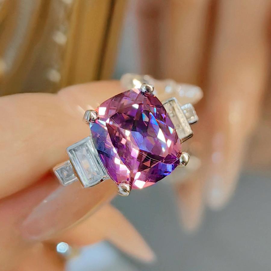 Квадратный кулон-подвеска из сухого розового цвета, имитация камня Александра, кольцо в форме голубиного яйца, высокоуглеродистый фиолетовый цвет бриллианта, набор сокровищ для женщин