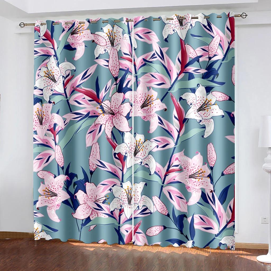 Цветочные лилии, цветник, розовые затемняющие шторы для спальни, гостиной, ванной, кухни, двери, высокое затемнение, новый узор