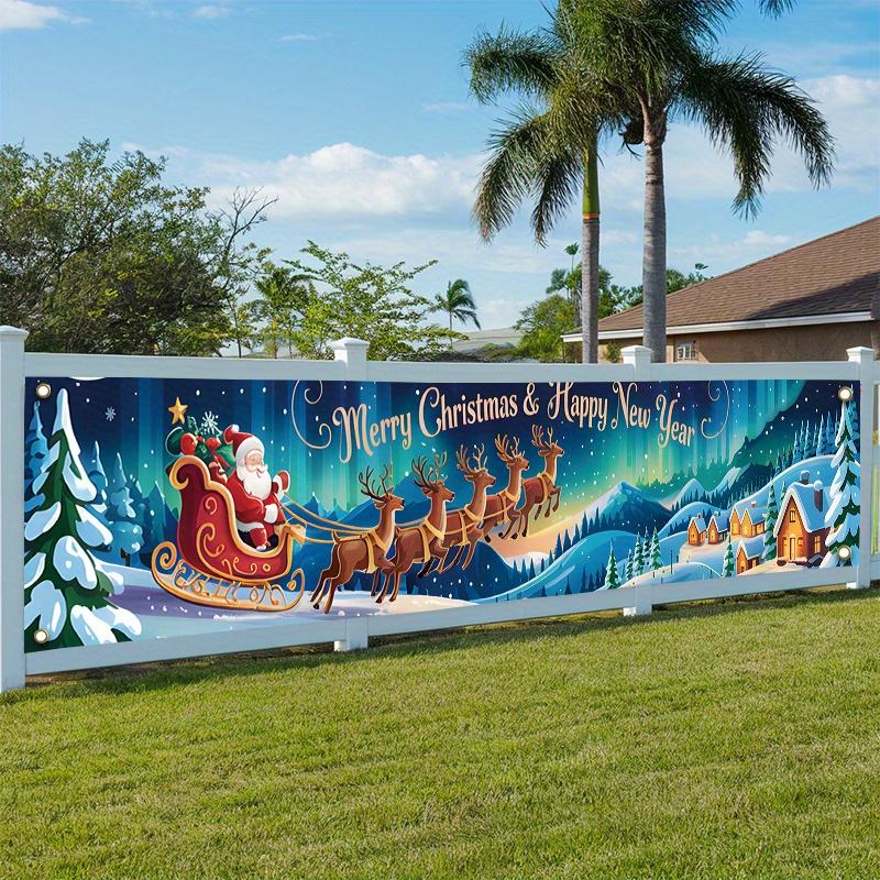 Festive Santa Claus & Reindeer Christmas Outdoor Fence Banner 17x78in, Garden Yard Holiday Decor