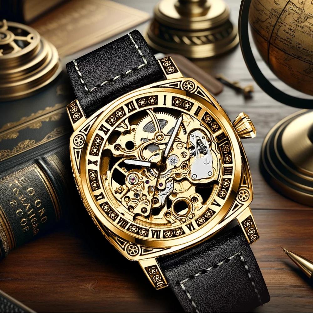 TEVISE Скелетон механические часы мужские винтажные гравированные автоматические механические наручные часы серебряный ремешок из нержавеющей стали