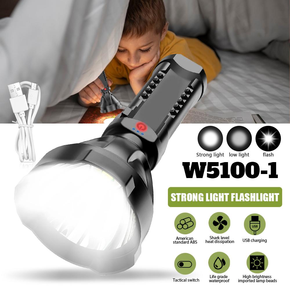 Rechargeable Led Flashlights High Power P500 3Gears Anti-slip Torches Ultra-long Lighting Distance Lamp Outdoor Searchlight