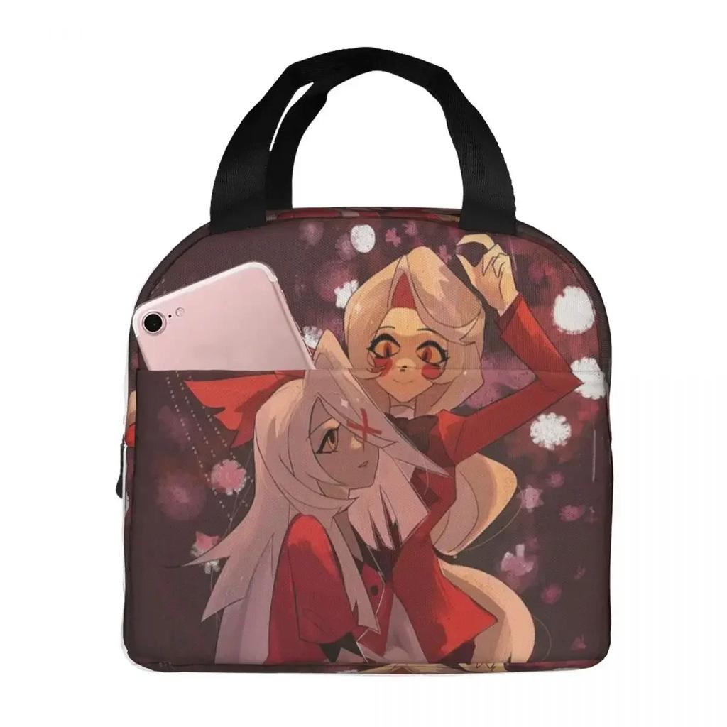 Charlie And Vaggie Valentines Hazbin Hotels Insulated Lunch Bag for Women Cooler Thermal Food Box Tote Lunch Boxes Container