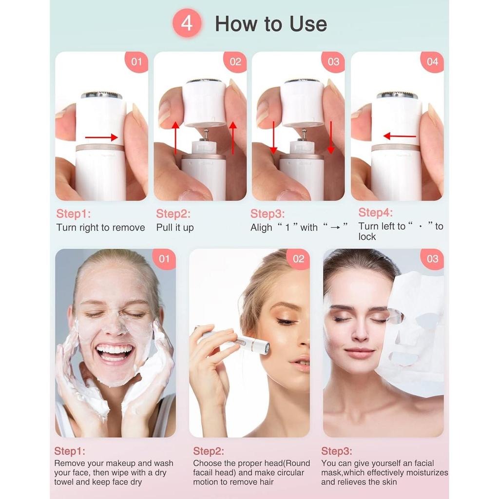 Facial Hair Removal for Women, 5 In 1 Electric Razor for Women, Painless Eyebrow Trimmer Bikini Trimmer Hair Remover Kit