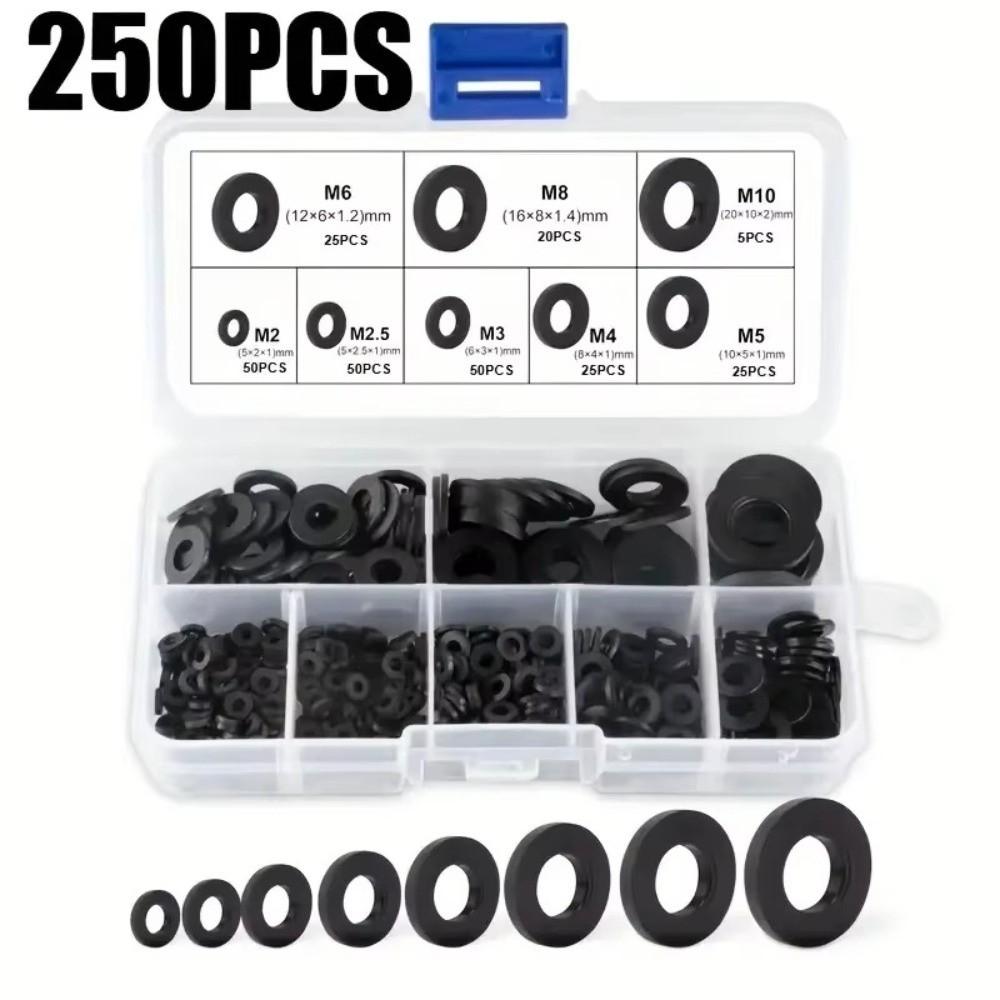 250/500PCS White Black Sealing Ring Plastic Flat Gasket Set Insulation Washer Set for Screw Bolt