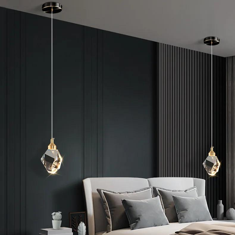 Хрустальные люстры K9 Подвесные на проводе Золотая хрустальная потолочная лампа 3 цвета света Для спальни, прикроватных тумбочек, балкона, бара Декоративные лампы