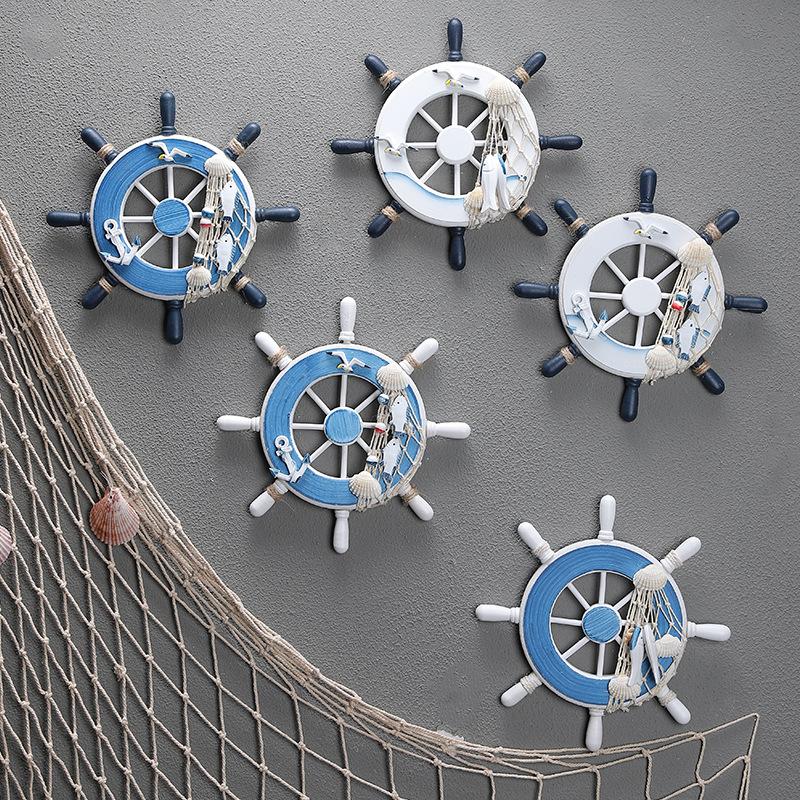 Wooden Ship Wheel Rudder Wall Decor, Nautical Beach Ocean Decor Wooden Boat Ship Steering Wheel Home Wall Hanging Decoration