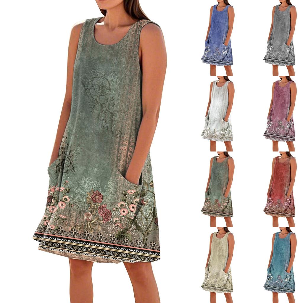 Summer Dresses For Women Loose Beach Vacation Casual Sleeveless Sundresses With Pockets Tank Dress