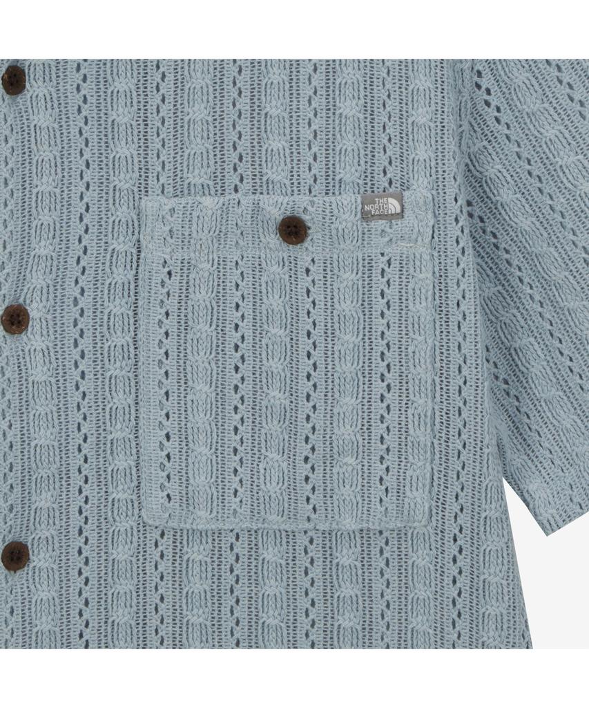 Noseupeiseu Nh8Ss08B Мужская вязаная крючком рубашка с коротким рукавом Сине-серая
