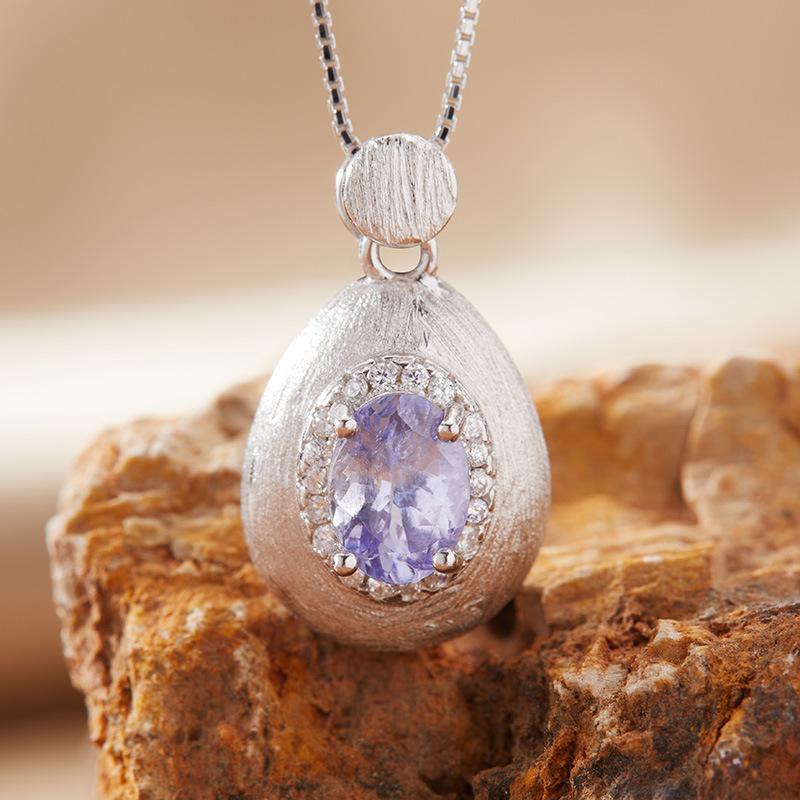 Натуральный аметистовый кулон-ожерелье женское S925 стерлинговое серебро матовое с танзанийским диопсидом топаз гранат цветной сокровище