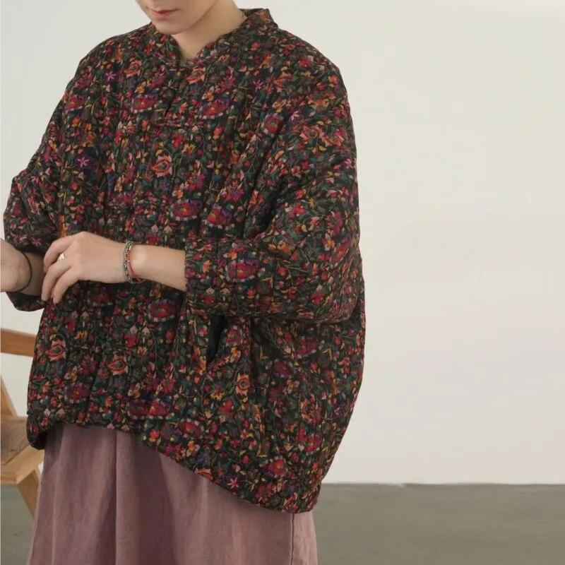 Johnature Женские вельветовые парки в китайском стиле с длинными рукавами и пуговицами, зимние винтажные пальто с цветочным принтом, теплые зимние парки
