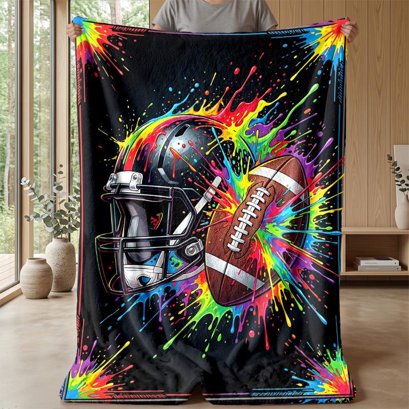 Football Helmet and Ball Theme blanket Lightweight Warm Flannel Blanket Decorative Throw Blanket for Home Decoration