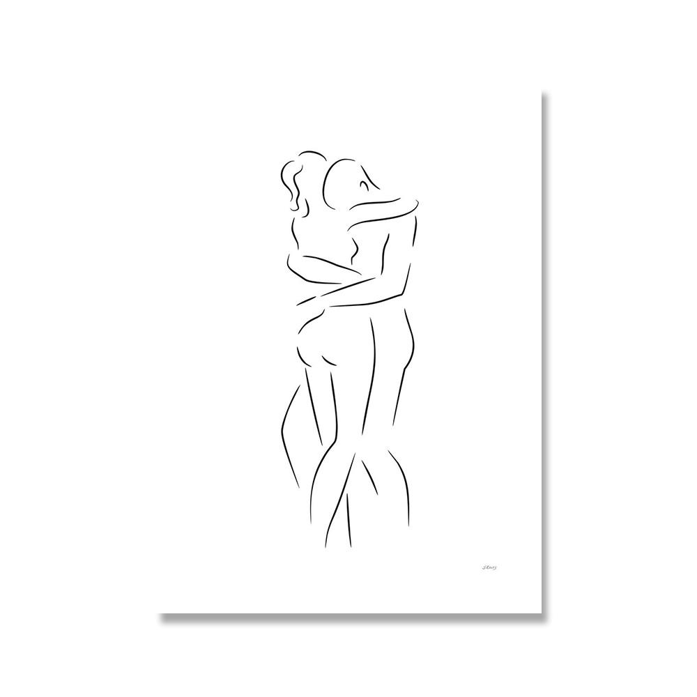 Принт пара настенное искусство холст живопись рисунок линией пара рука любовь поцелуй плакаты и принты скандинавские картины декор гостиная