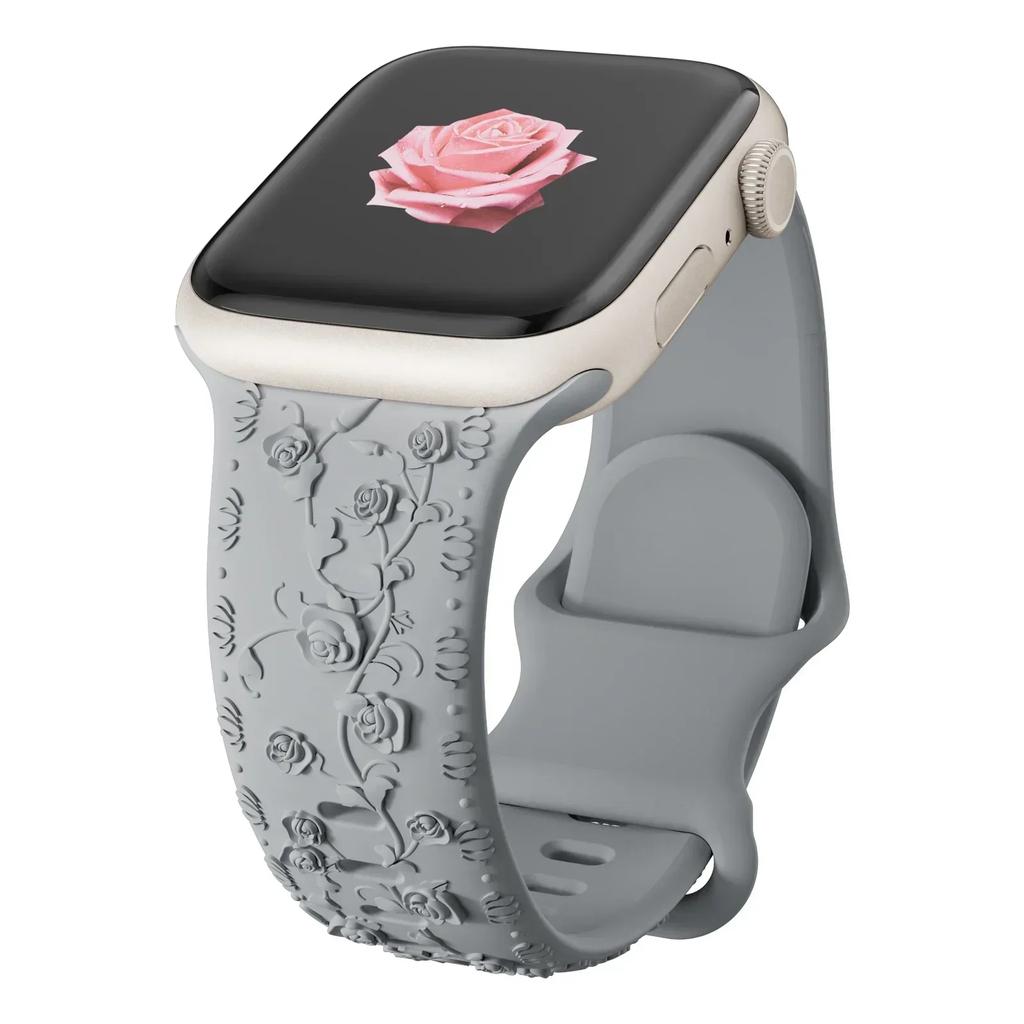 Ремешок для Apple watch band 45мм 44мм 42мм 40мм 41мм 49мм 38мм Браслет с цветочным гравированным узором correa iWatch Series 8 7 6 9 SE ultra 5 4