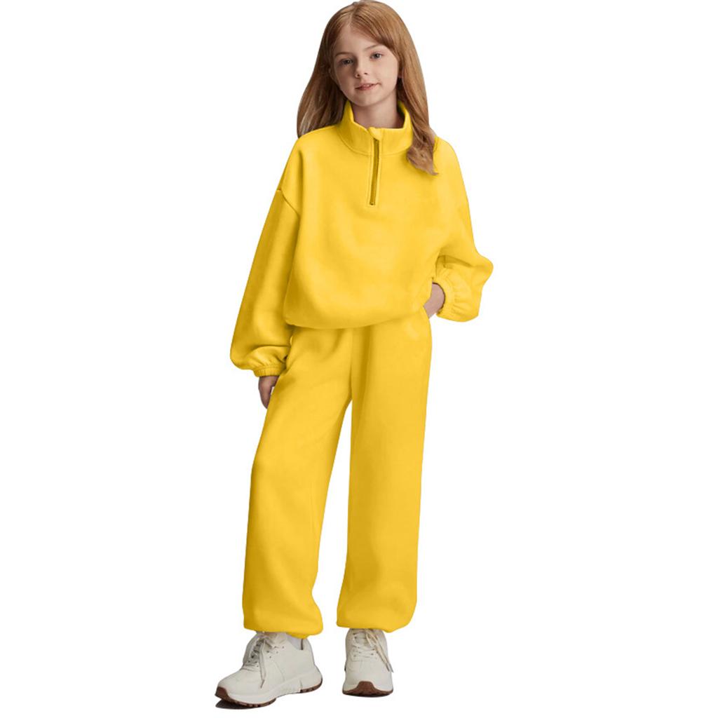 Girls' High-Neck Half-Zip Sweatshirt + Long Pants Sports Fleece Casual Children's Set