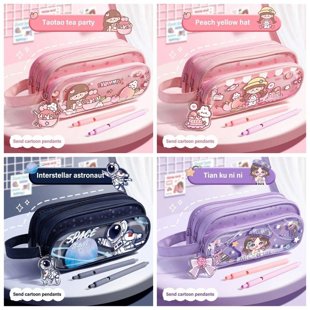 Большая вместительная сумка-карандаш для девочек с героями мультфильмов, многослойная сумка для канцелярских принадлежностей, офисные школьные принадлежности