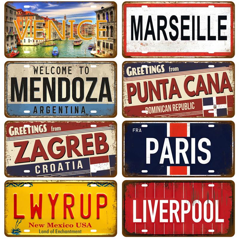 Vintage Tin Sign For Bar Pub Man Cave Club Wall Decoration California TinPlates Plate Plaque Madrid Paris Decor City Metal Sign