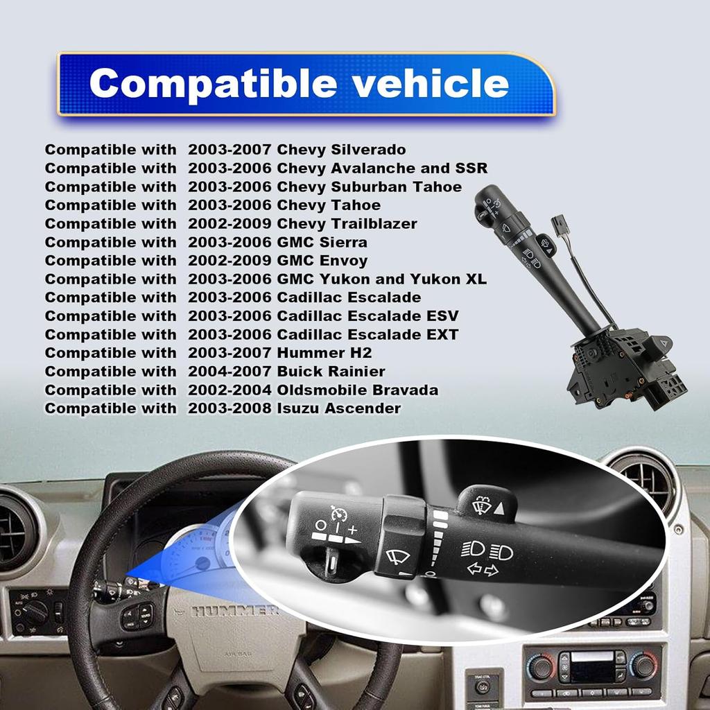 Turn Signal Switch, Wiper Switch, Cruise Control Switch Compatible with 2003 2004 2005 2006 Chevy Silverado Suburban Avalanche Tahoe 2003-2007 GMC