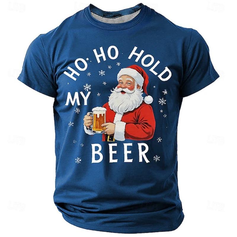 Simple Fashion Letter Print Mens Short-sleeve T-Shirt Casual HO HO HOLD MY BEER T Shirt Daily Street Men Women Santa Graphic Top