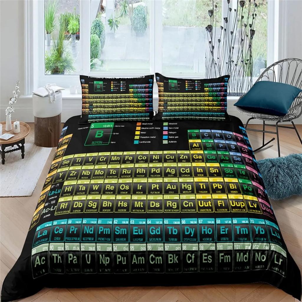 Periodic Table Of Elements Duvet Cover Twin Queen Science Theme Bedding Set For Chemistry Lovers Teens Kids Back To School Gifts