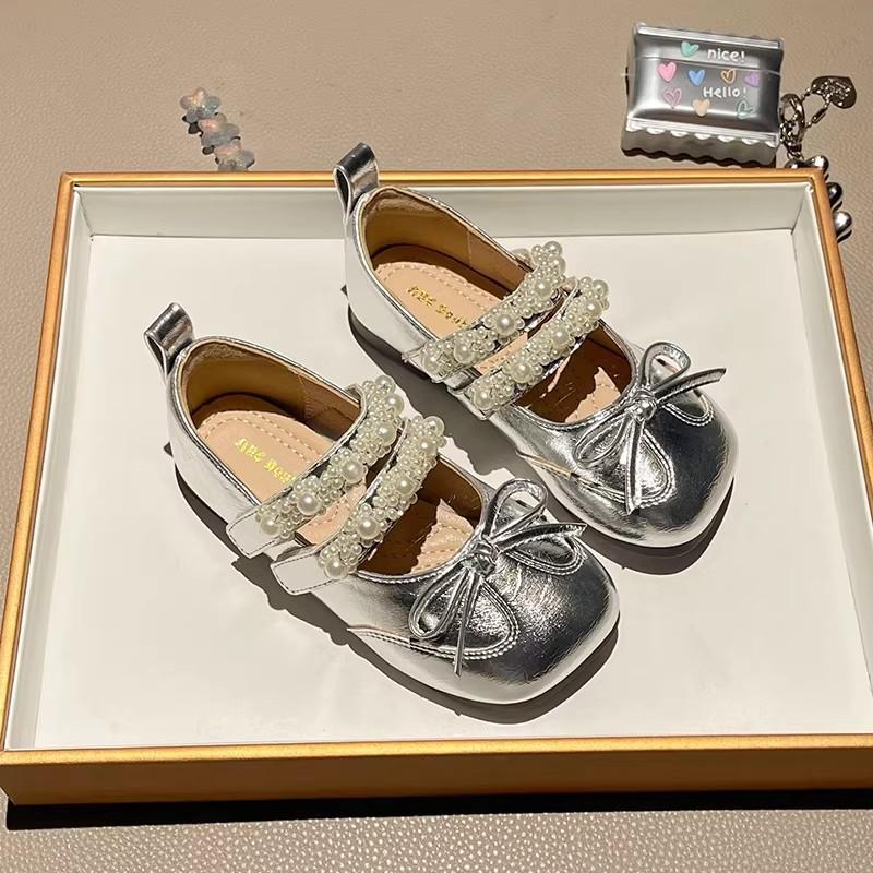 Youth style shoes Girls Ballet Flat Shoes Princess Style PU Leather Kids Slip-Ons With Bow Detail