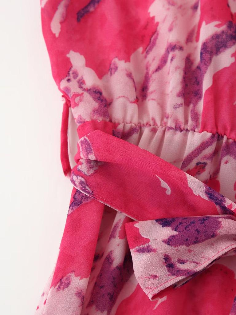 2025 Spring Women's European & American Style Casual Chiffon Belted Layer Dress