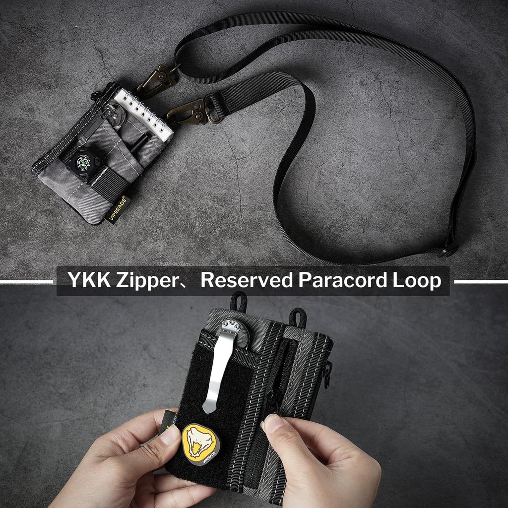 VIPERADE Small EDC Mini Pocket Organizer Pouch for EDC Pocket Organizer 3 Slots 2 Zipper Velcro Pouch Multi Tool Pouch VE18-S Pouch, Men, Pouch,