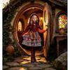Halloween Costume Girls Medieval Witch Red Riding Hood Cape Dress Set Long Sleeve Role Play Outfit Kids 3-8 Years